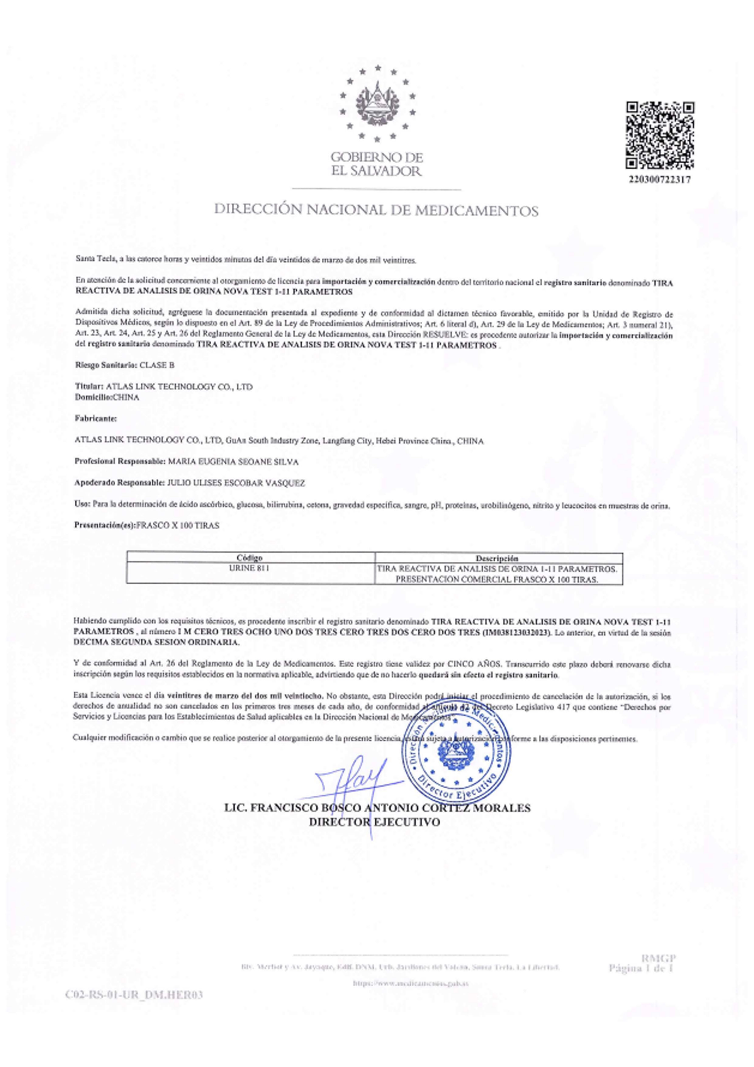 Salvador Device Registration Certificate
