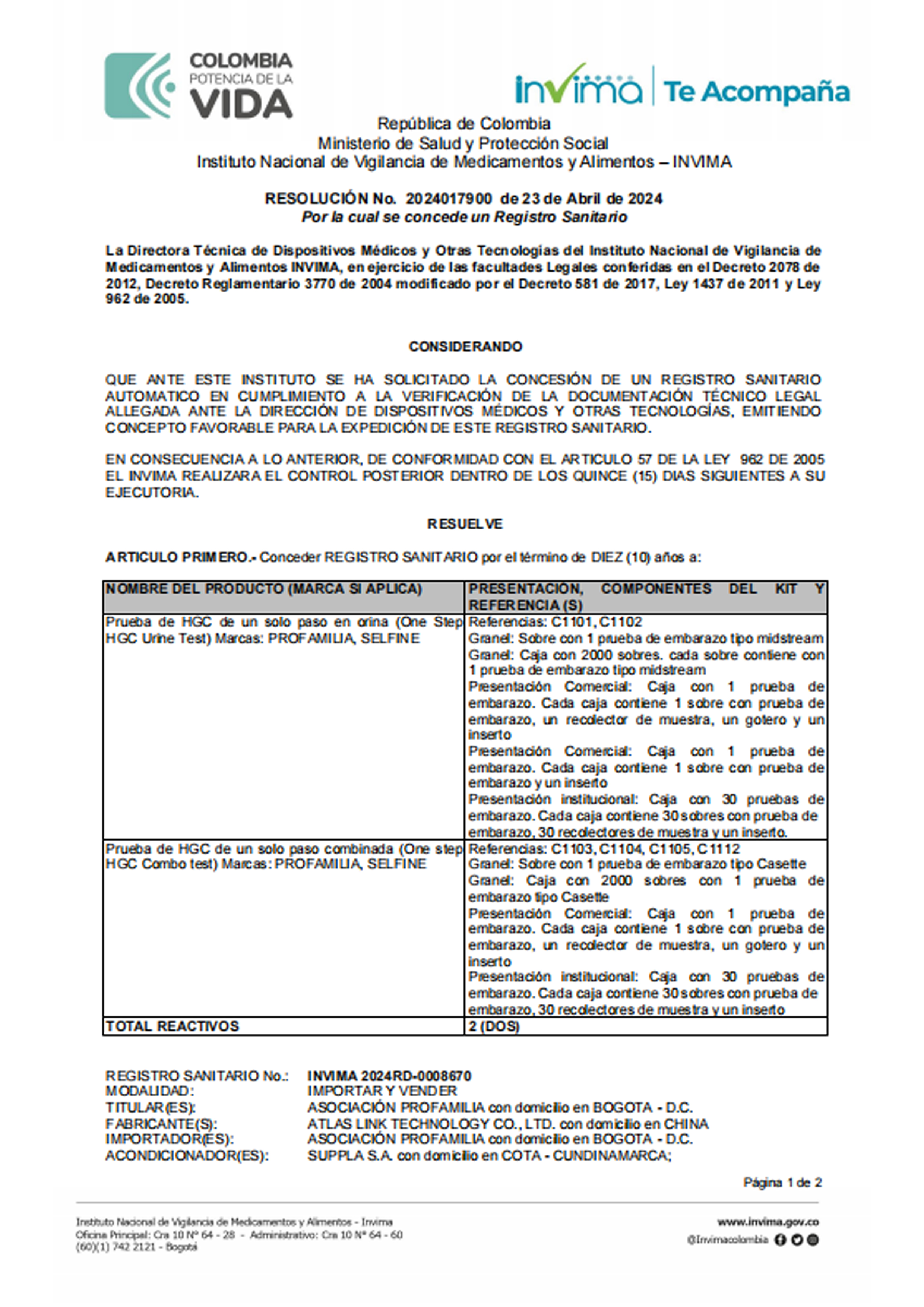 Columbia Device Registration Certificate